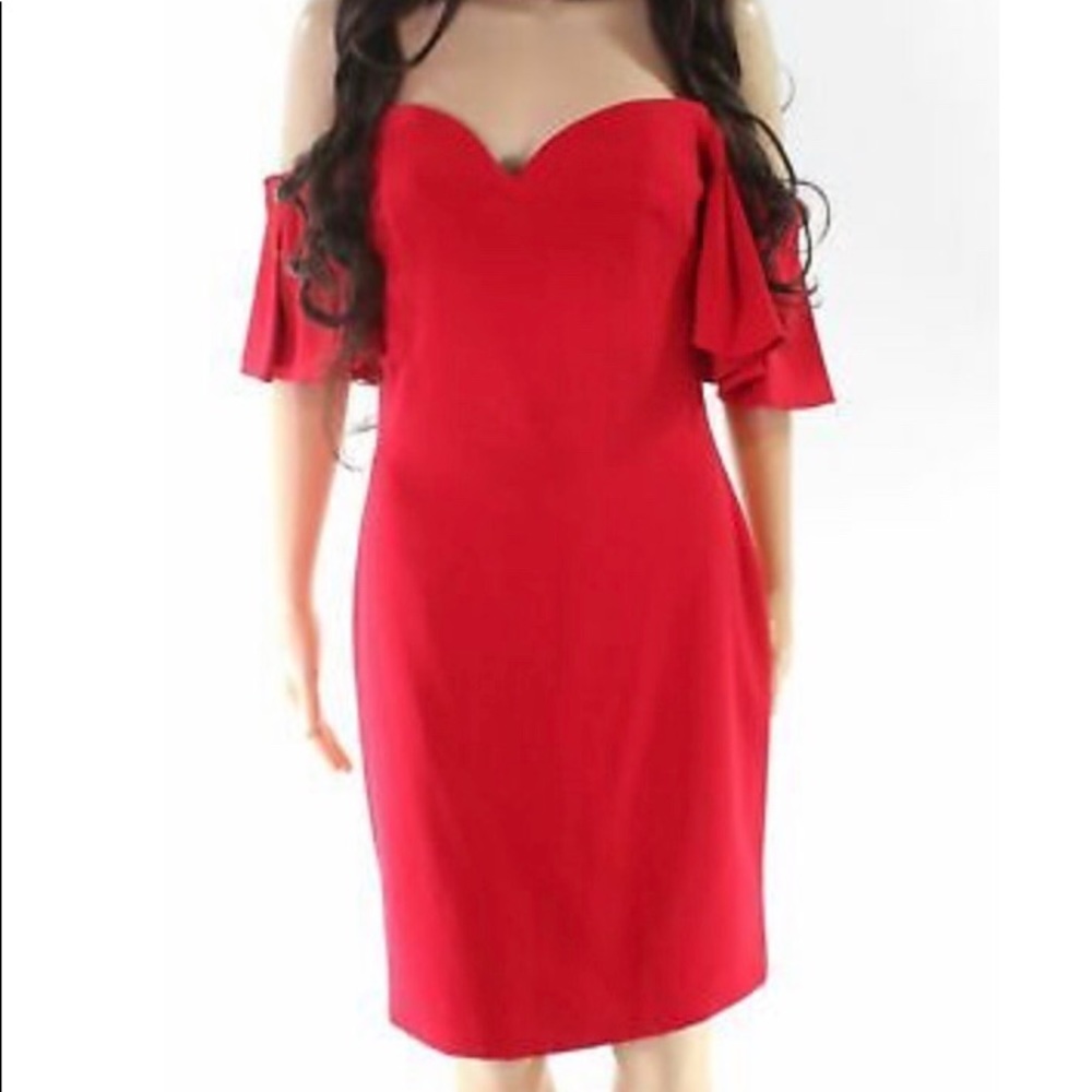 Badgley mischka red off the shoulder dress